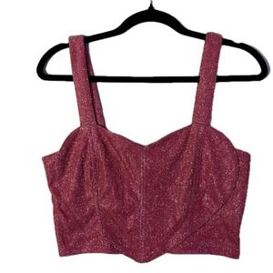 Thirty Thirty L/A Crop Top Women Medium Pink Glitter Corset Sweetheart shimmer